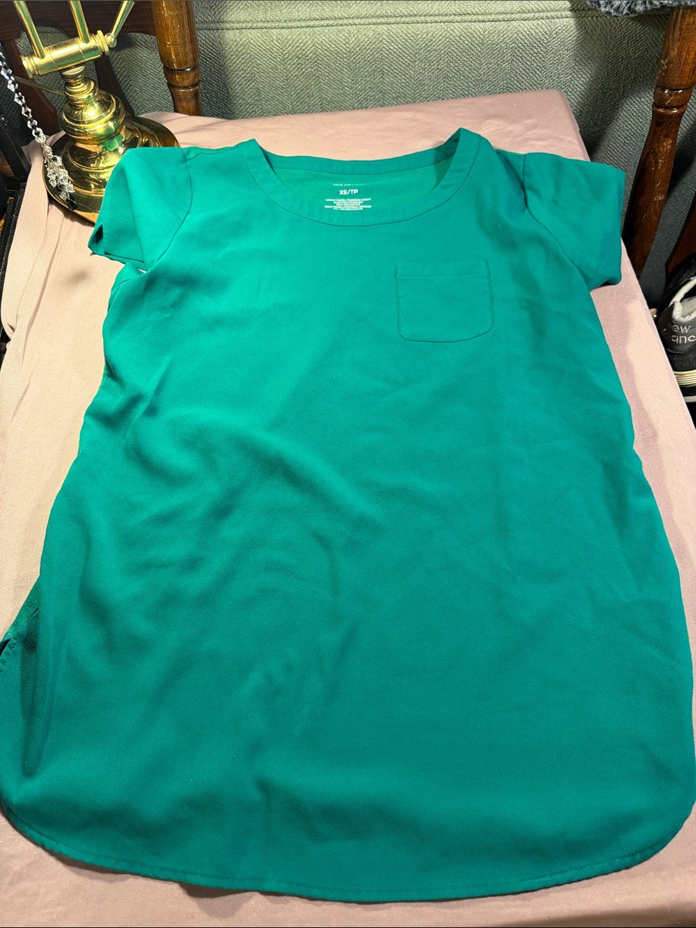 Van Heusen Women's Short-Sleeve Pocket Tee in Teal Green